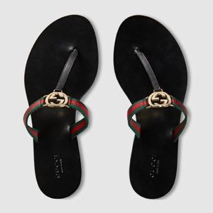 GUCCI Women's Black Gg Thong Nylon Web Sandal 35.5